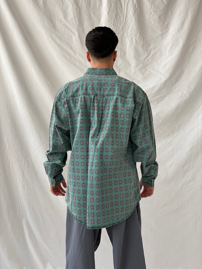 Vintage 90s Eddie Bauer Men’s Long Sleeve Button Down Printed Cotton Shirt - XL