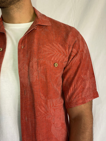 قميص جاكار حريري أحمر قابل للغسل من مجموعة Vintage Island Shores Original Island Wear - مقاس صغير