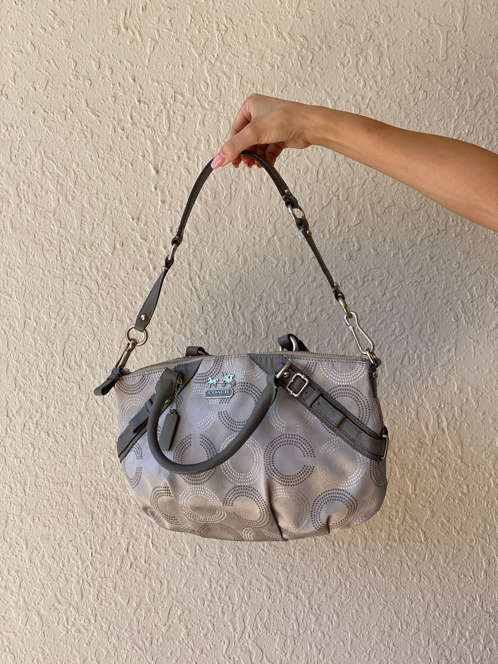 Coach Madison Sophia Dotted OP Art Monogram Purse Signature C Satchel Silver Bag