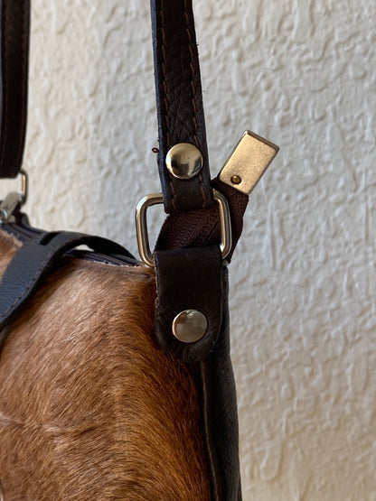 Vintage Y2K Brown Cowhide Hair-On Genuine Leather Crossbody Bag