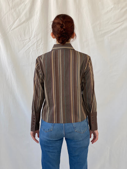 Vintage Taifun Collection Striped Brown Long Sleeve Office Shirt - M