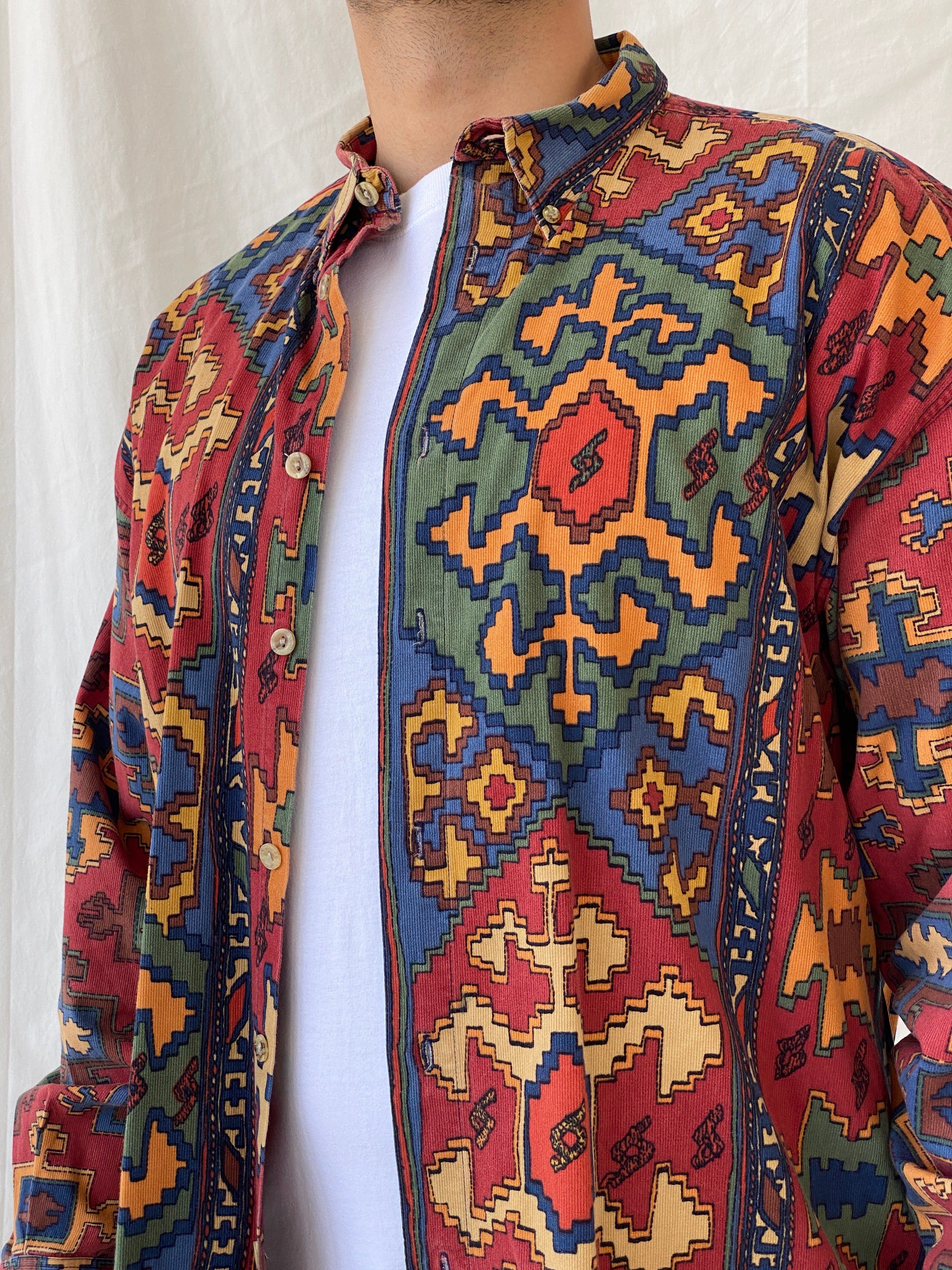 Vintage Foreground Western Colorful Full Sleeve Button Up Men’s Shirt - XL