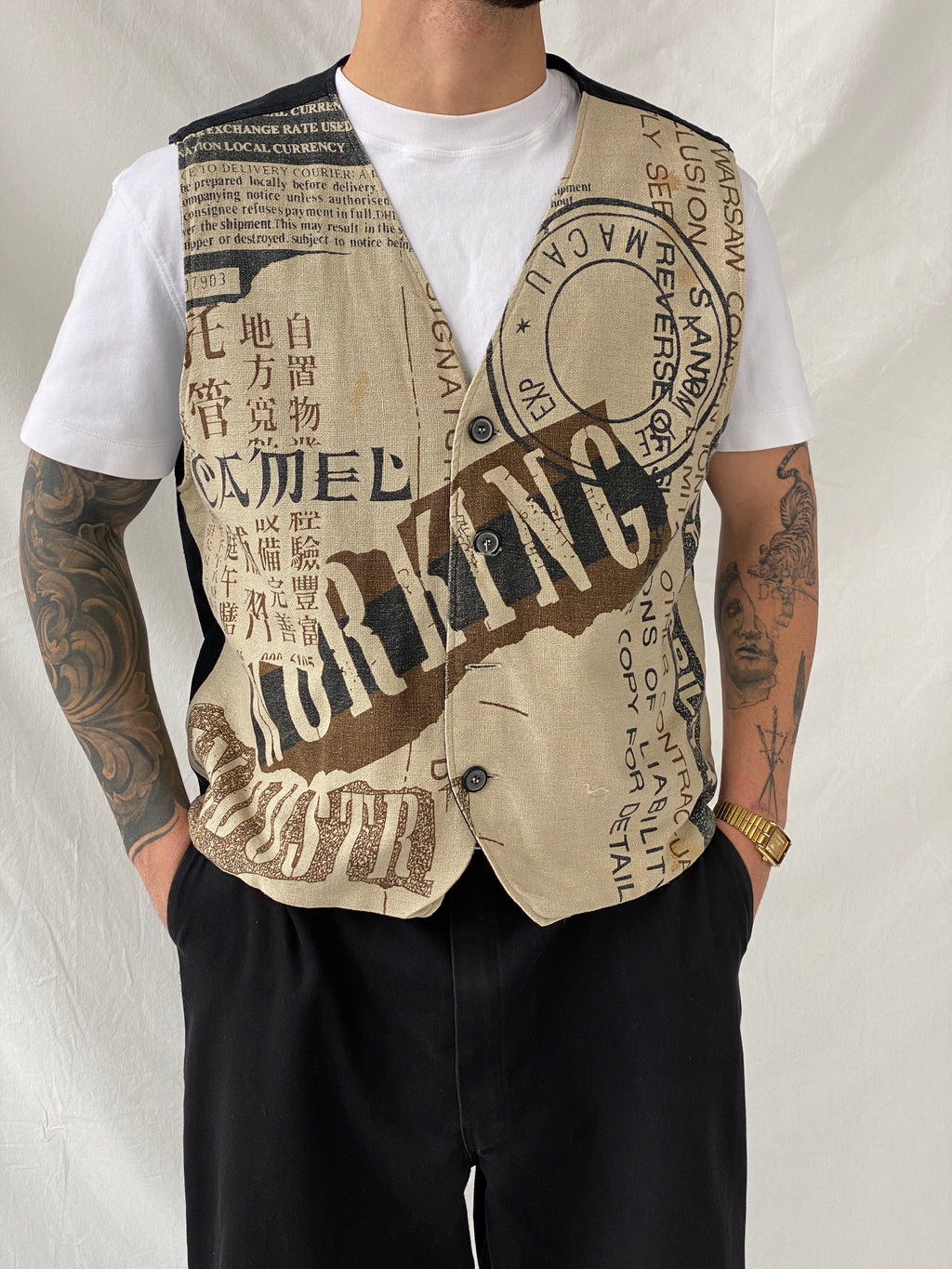 Vintage 90s Camel Collection Beige Printed Vest - L
