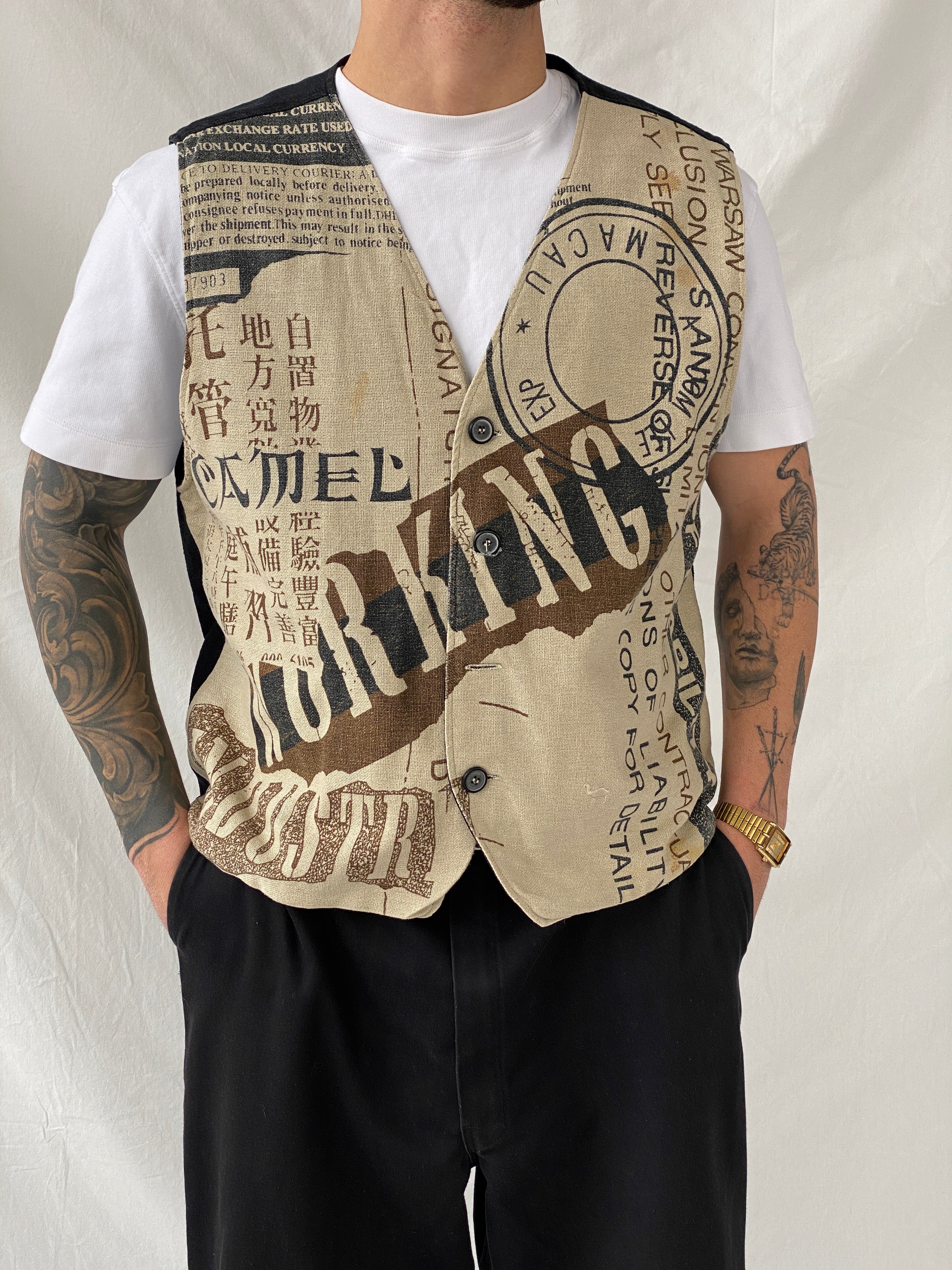 Vintage 90s Camel Collection Beige Printed Vest - L