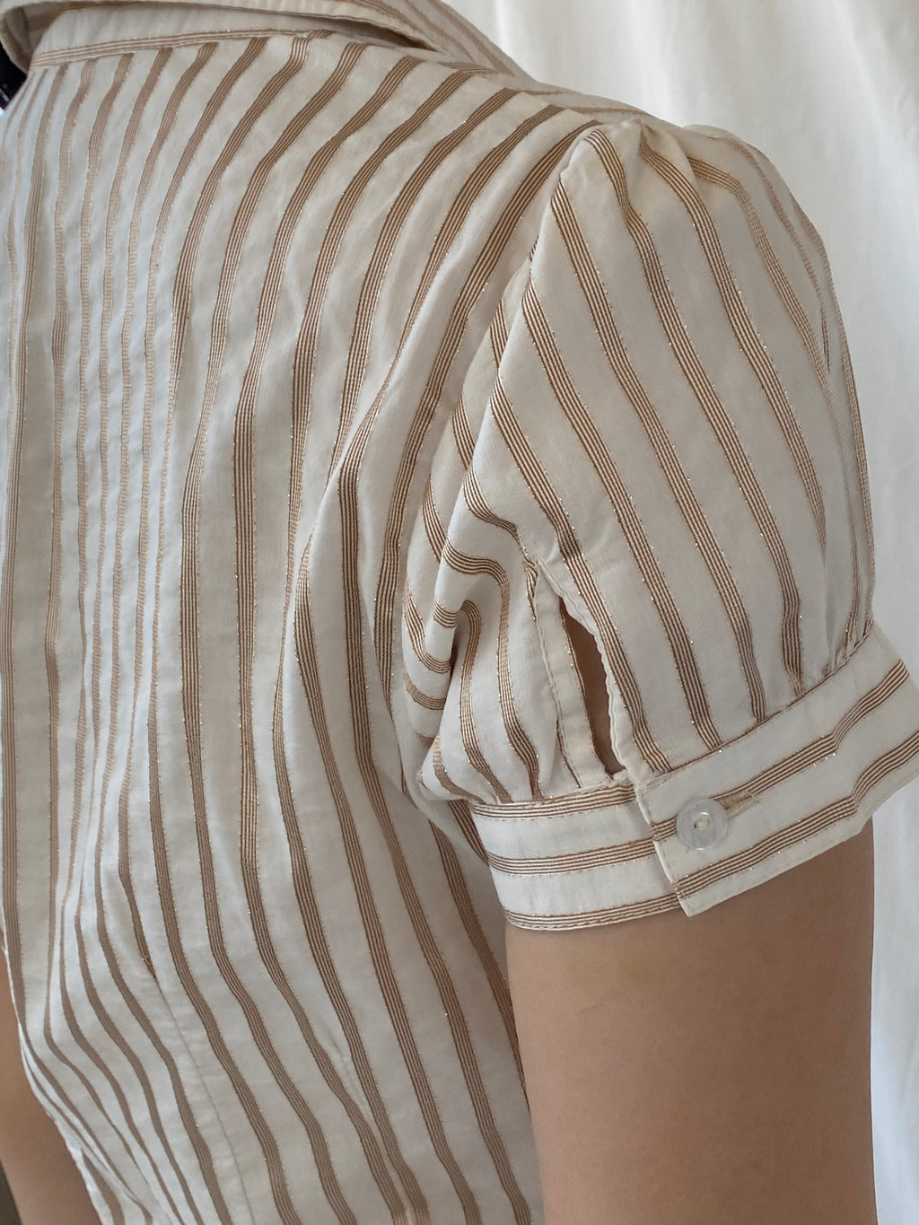 Vintage Y2K Naf Naf Beige White Gold Stitching Striped Officecore Shirt - M