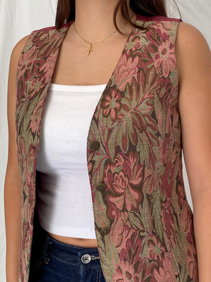 Vintage The Limited Floral Tapestry Vest Pink Button Front Waistcoat – S