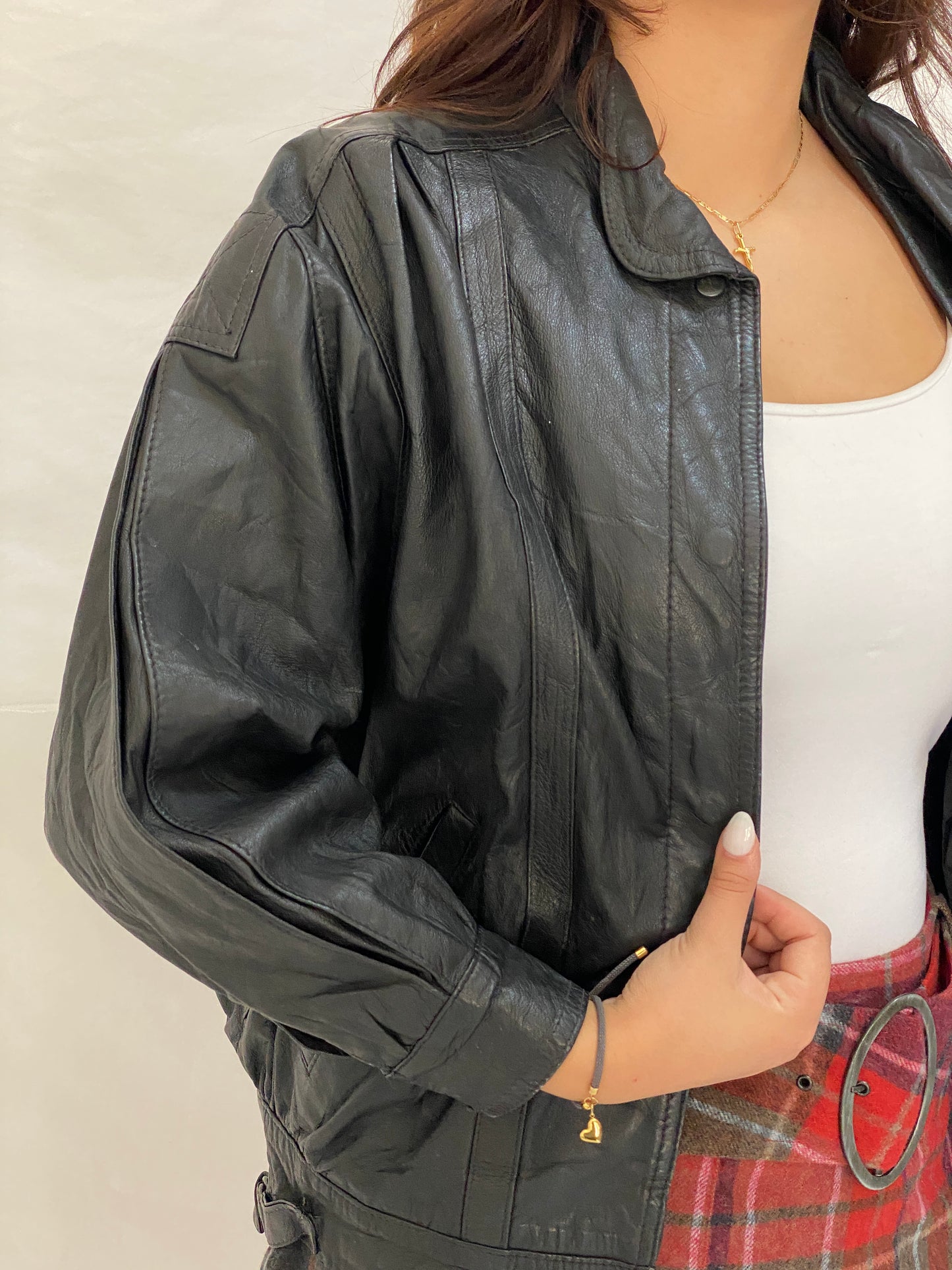 Vintage Black Genuine Leather Bomber Jacket - 90s Oversized Clip Front Moto Style - S