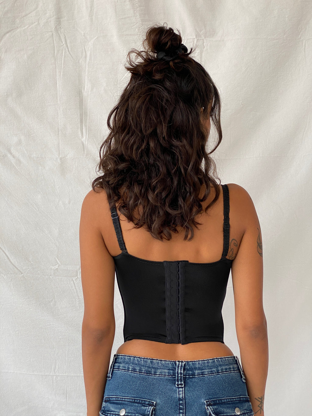 Vintage Black and Pink Floral Embroidered Corset - XS