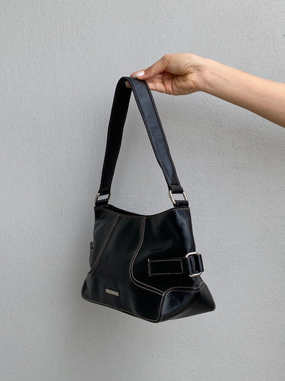 Vintage 90s Nine West Black Leather Minimalist Shoulder Bag