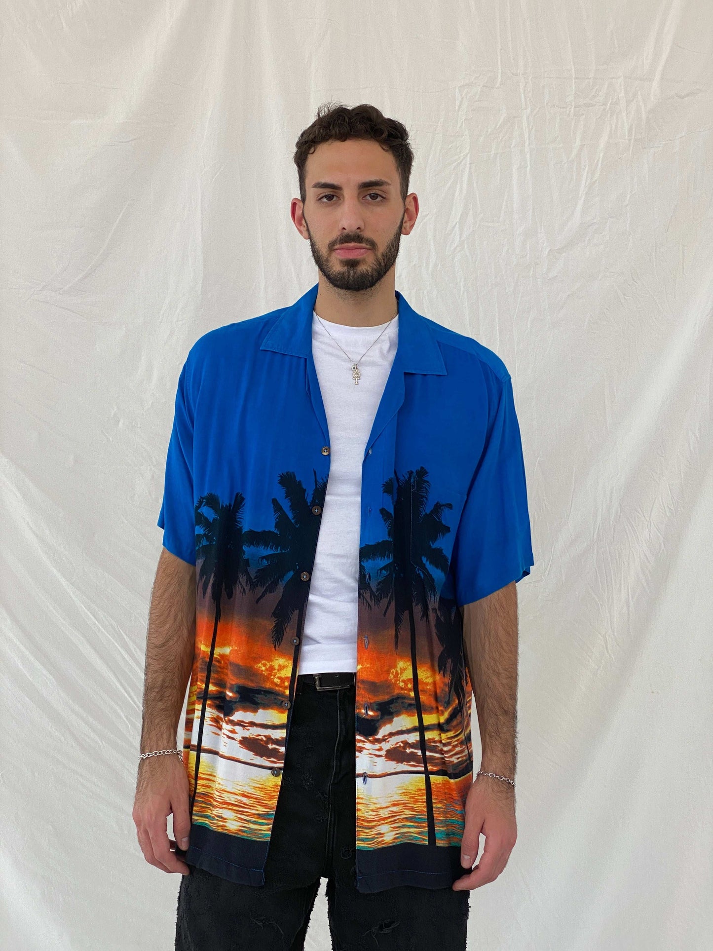 Favant Sunset Hawaiian Blue and Orange Shirt Size XL - Balagan Vintage Half Sleeve Top 90s, Awsam, half sleeve shirt, Hawaiian shirt, mens shirt, NEW IN, printed shirt