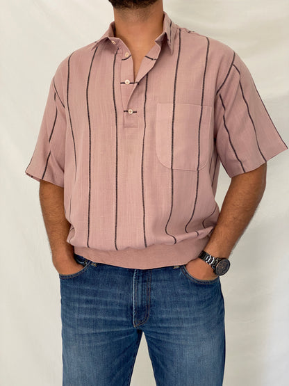 Vintage Norm Thompson Dusty Rose Striped Polo Pullover Top – XL