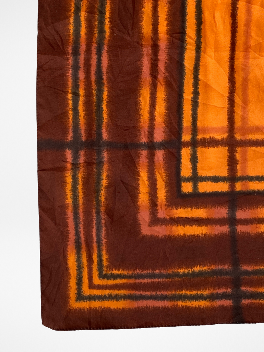 Unique Square Plaid Checkered Scarf Featuring Shades Of Brown & Orange