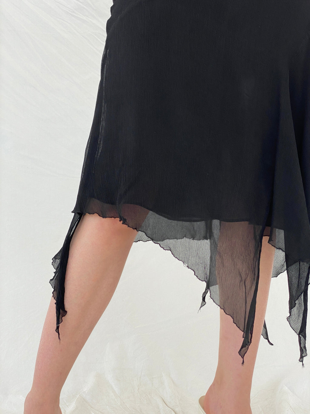 Nicole Miller Asymmetric Midi Black Layered Silk Dress - M