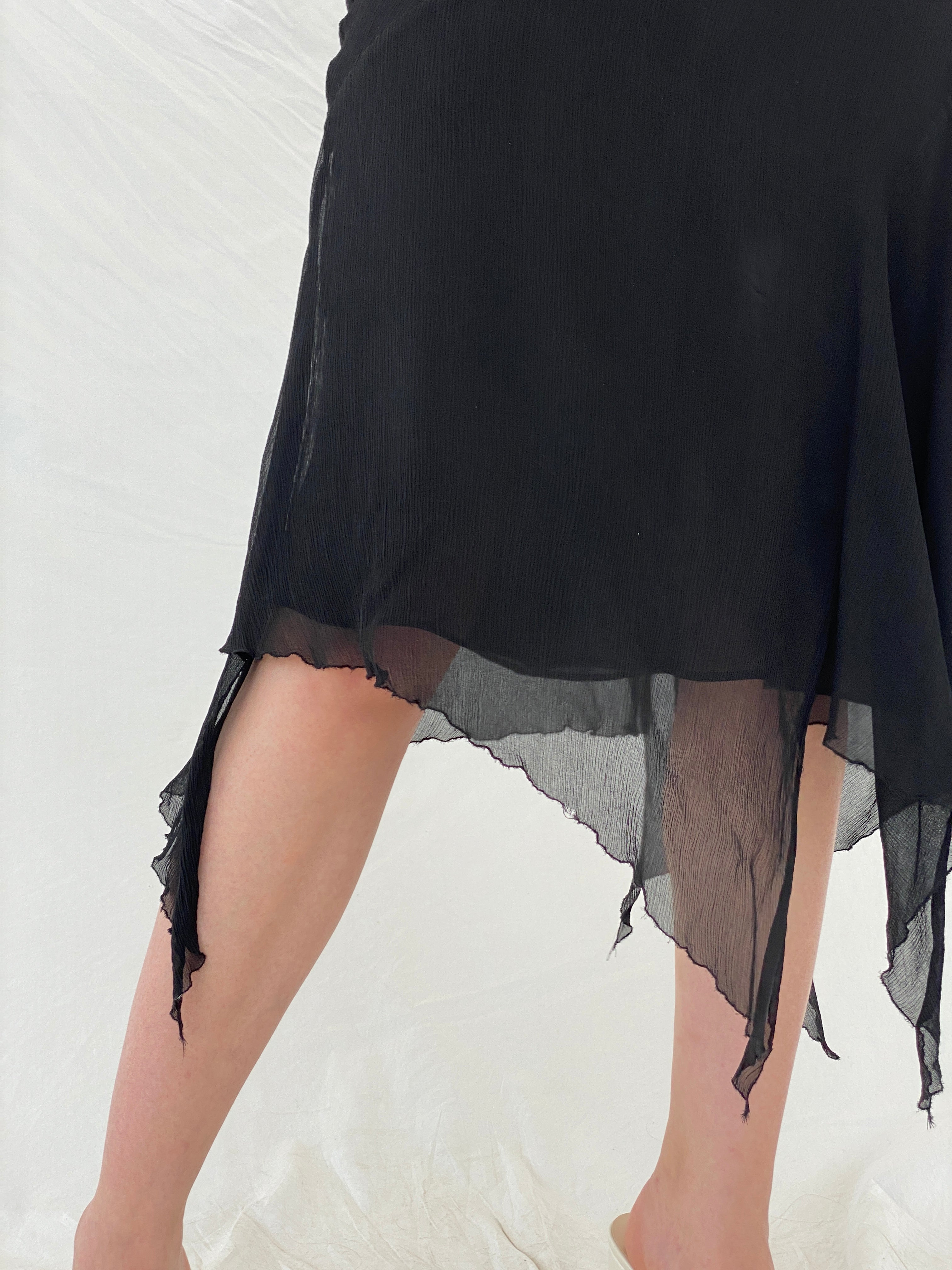 Nicole Miller Asymmetric Midi Black Layered Silk Dress - M