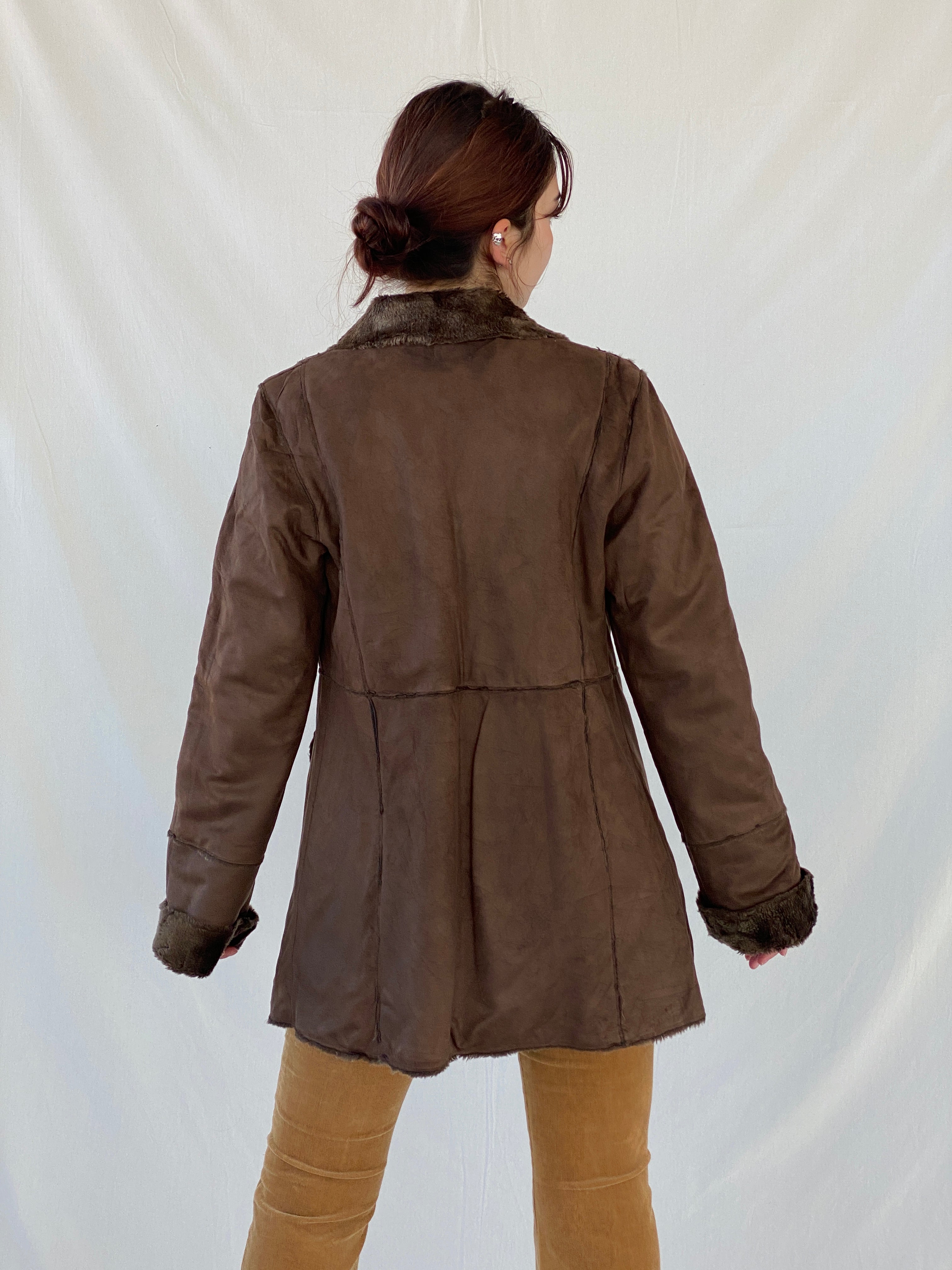 Y2K GINA BENOTTI Penny Lane Brown Afghan Style Fur-lined Coat - S