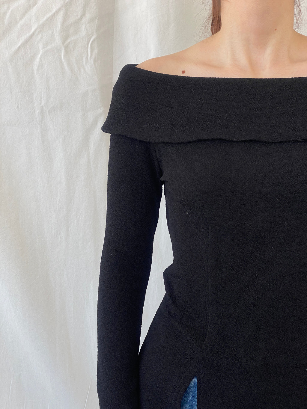 Vintage Nicole Studio Black Long Sleeve Off-Shoulder Top - M
