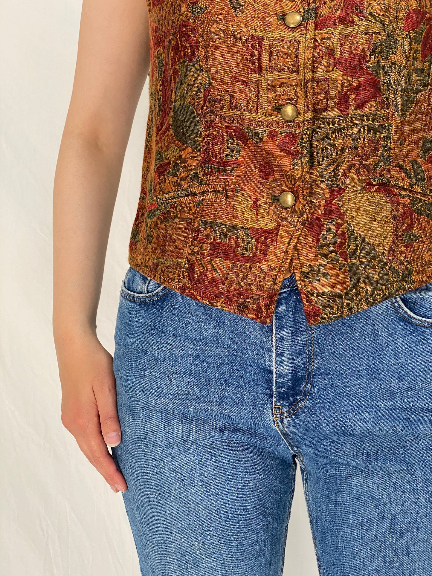 Vintage 90s Liz Wear Tapestry Floral Button-Up Vest - M
