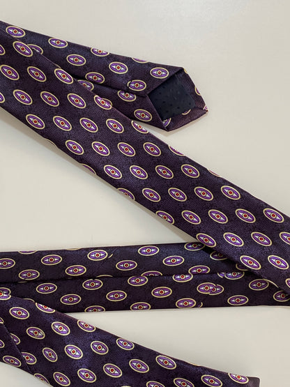 Vintage Hand Made Giovanni Rossini Silk Tie - Purple Geometric Oval Pattern