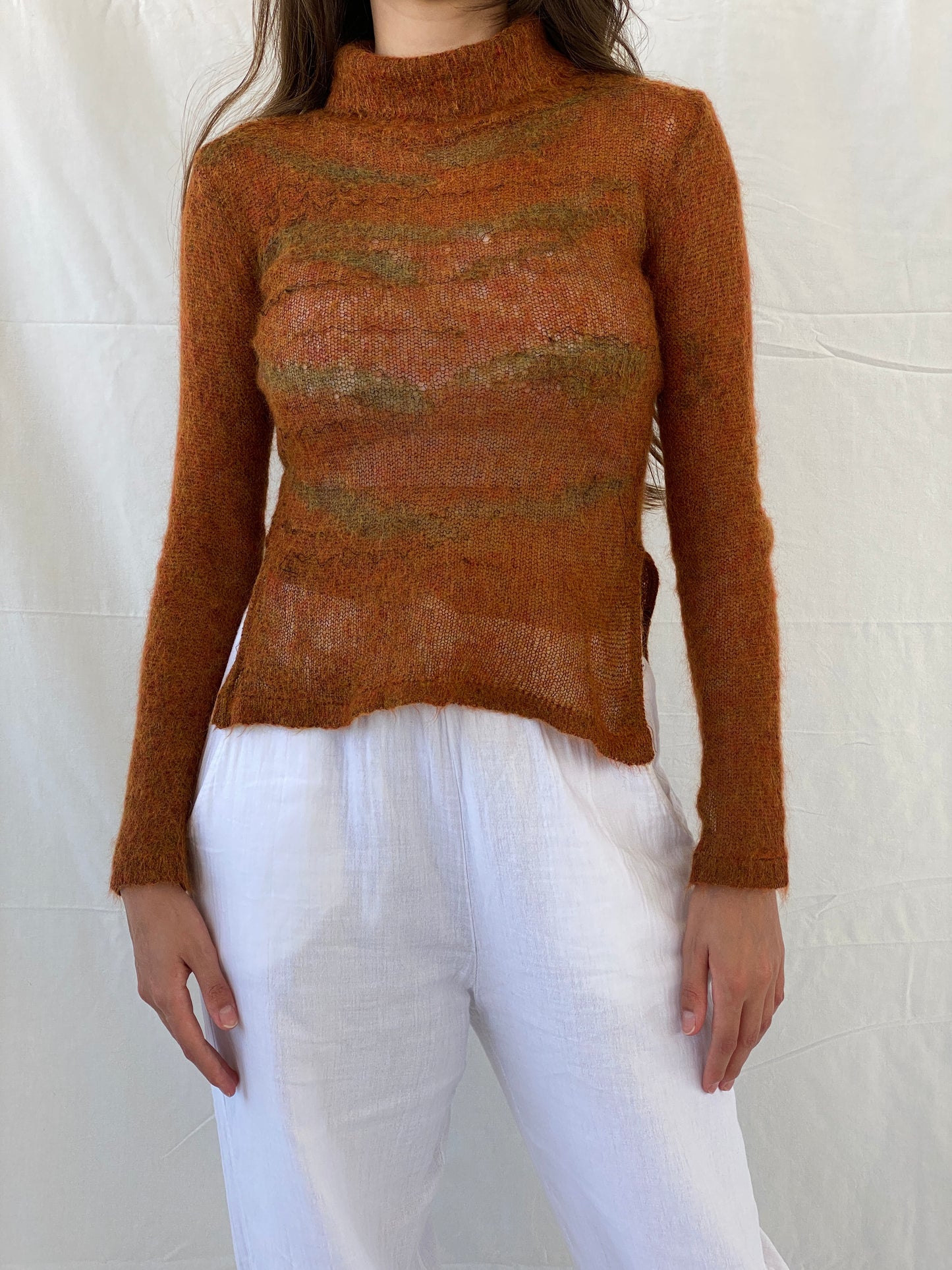 Diesel StyleLab Orange Mohair Knitted High-Neck Sweater - S