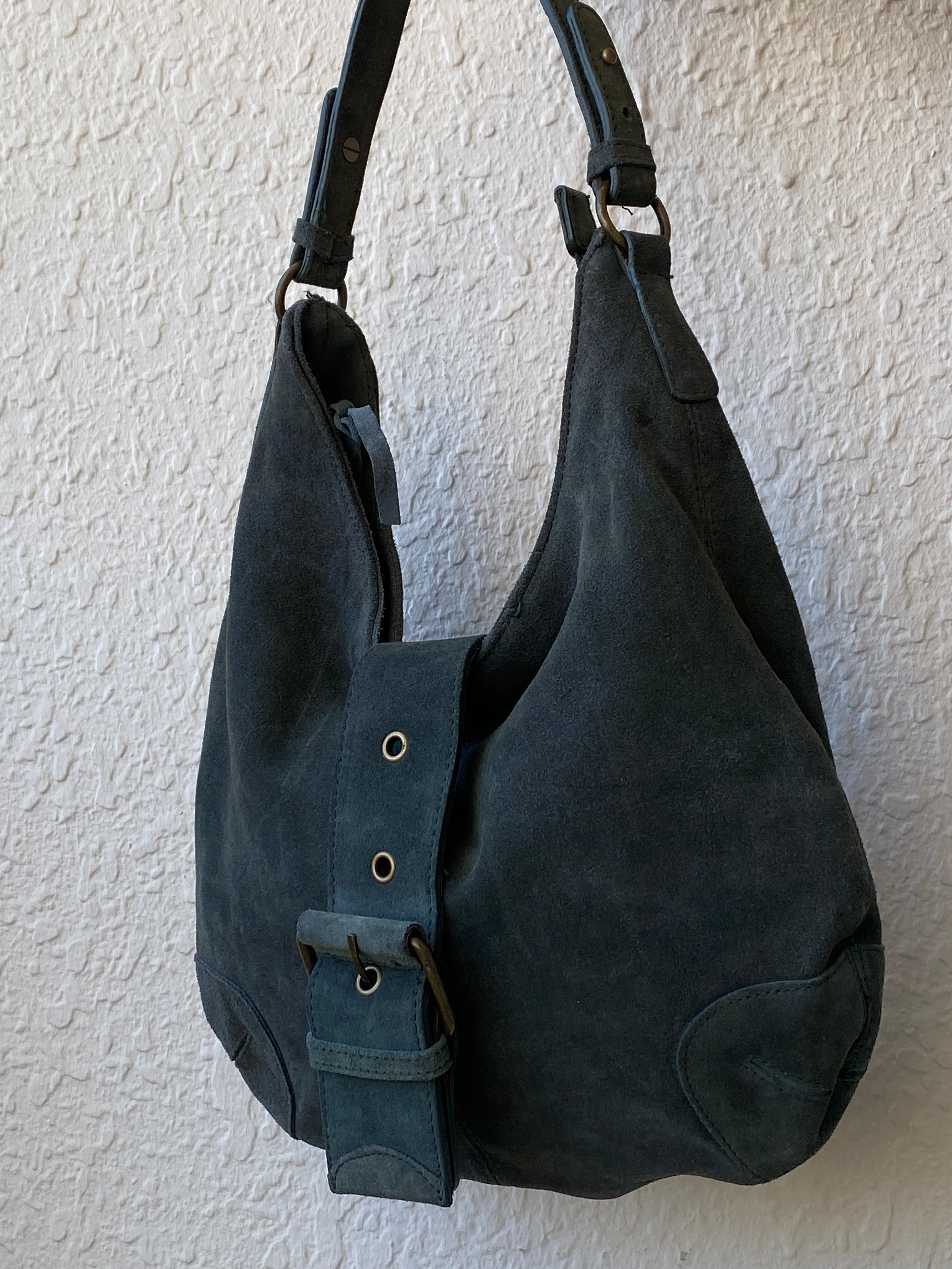 Vintage Genuine Suede Leather Slouchy Shoulder Bag