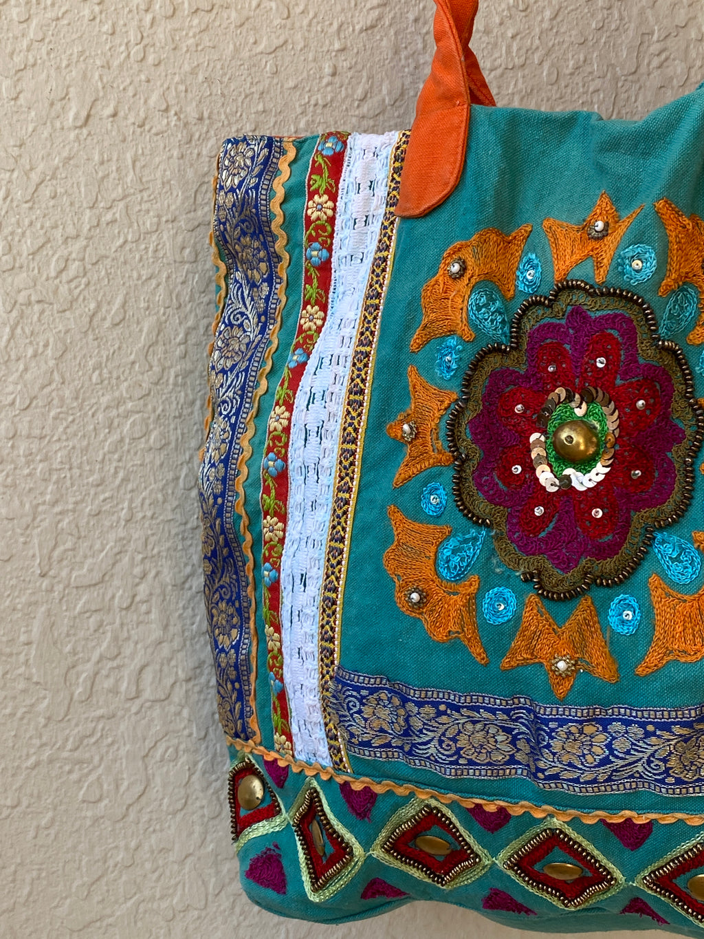 Antik Kraft Embroidered Cotton Tote Bag Boho Patchwork Festival Shoulder Bag