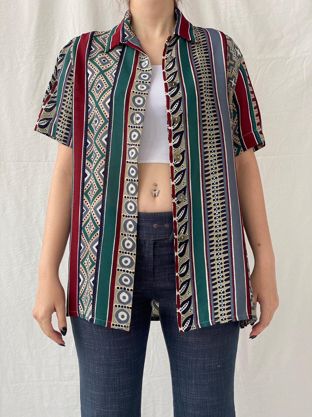 Vintage 90s Betty Barclay Striped Abstract Half Sleeve Women‘s Shirt - L