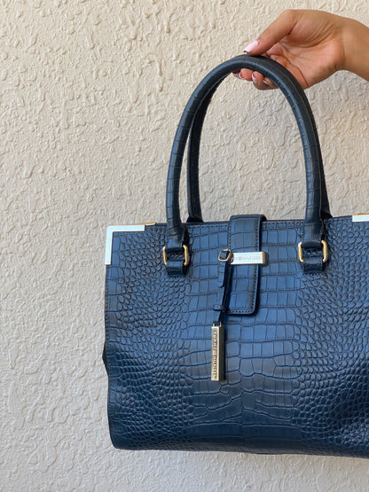 Tommy Hilfiger Navy Croc-Embossed Structured Tote