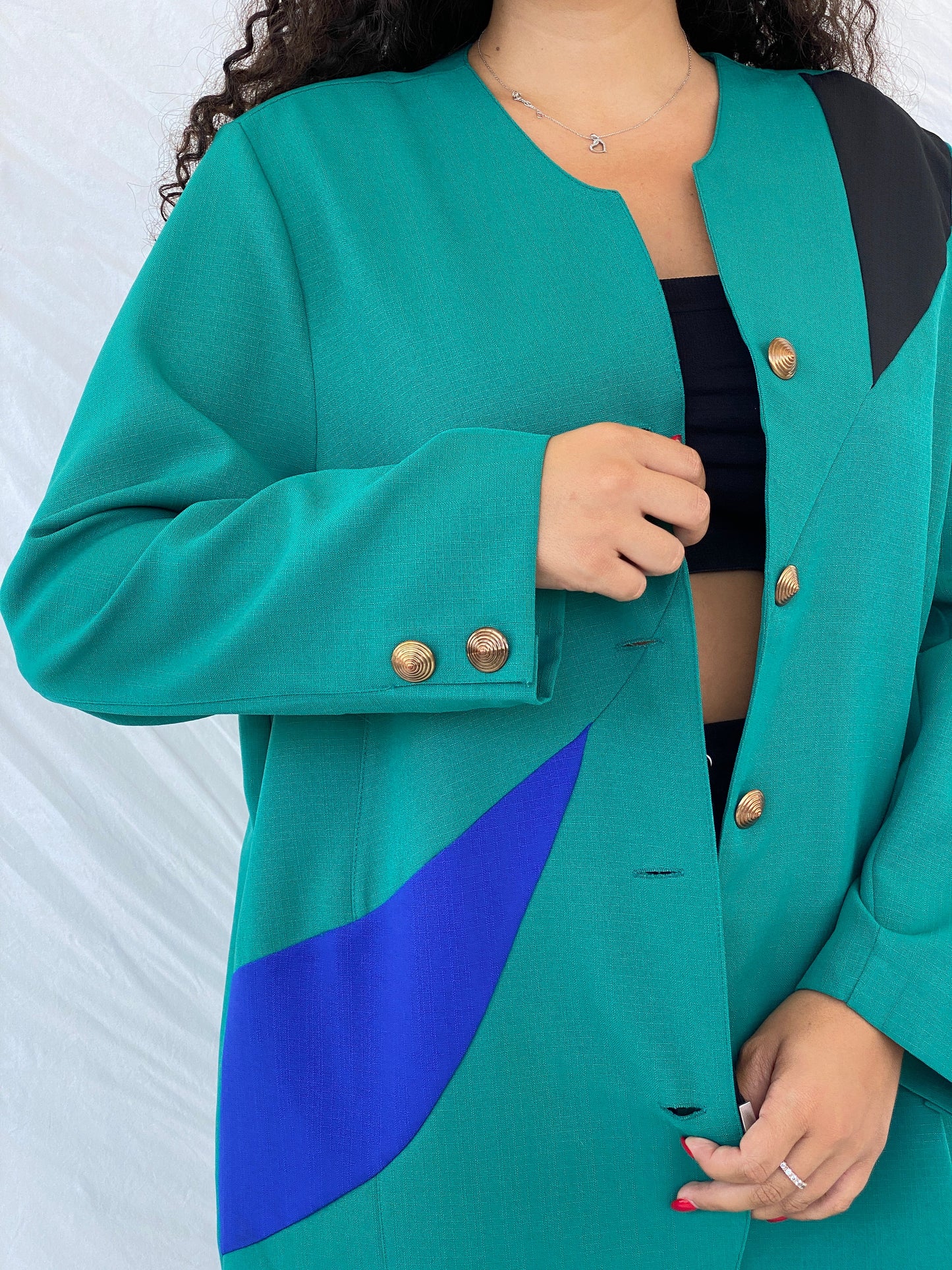 Statement Vintage 80s Sensia Green Gold-Buttoned Blazer - 2XL