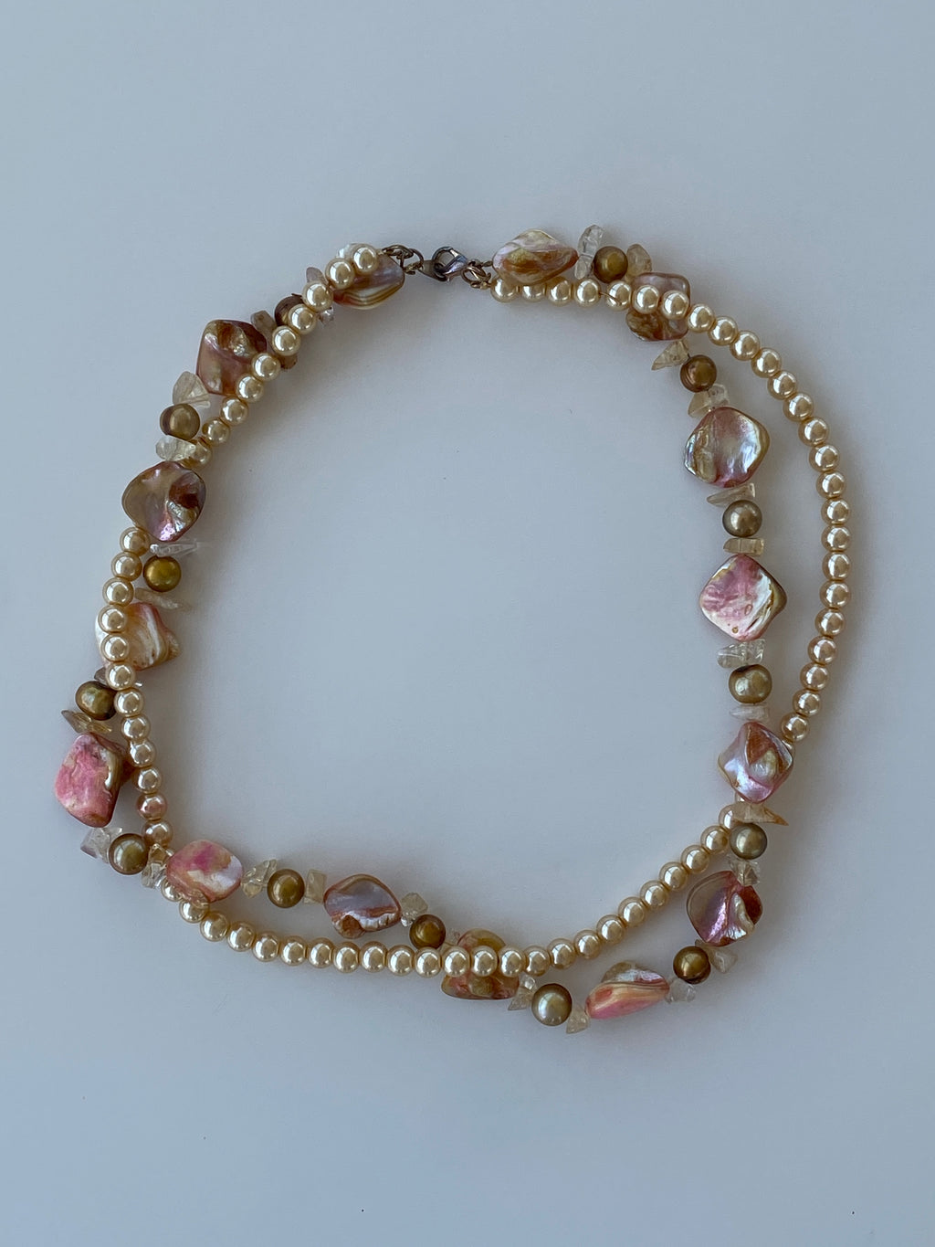 Vintage Baroque Pearl & Shell Bead Necklace – Statement Choker with Natural Stones