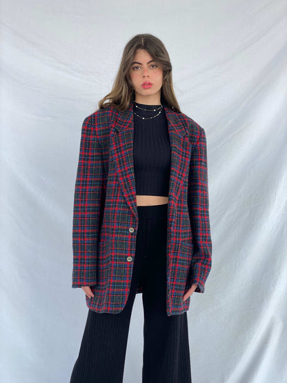 Vintage Oversized Red Plaid Blazer - Balagan Vintage Blazer 90s, blazer, Mira, plaid blazer, winter