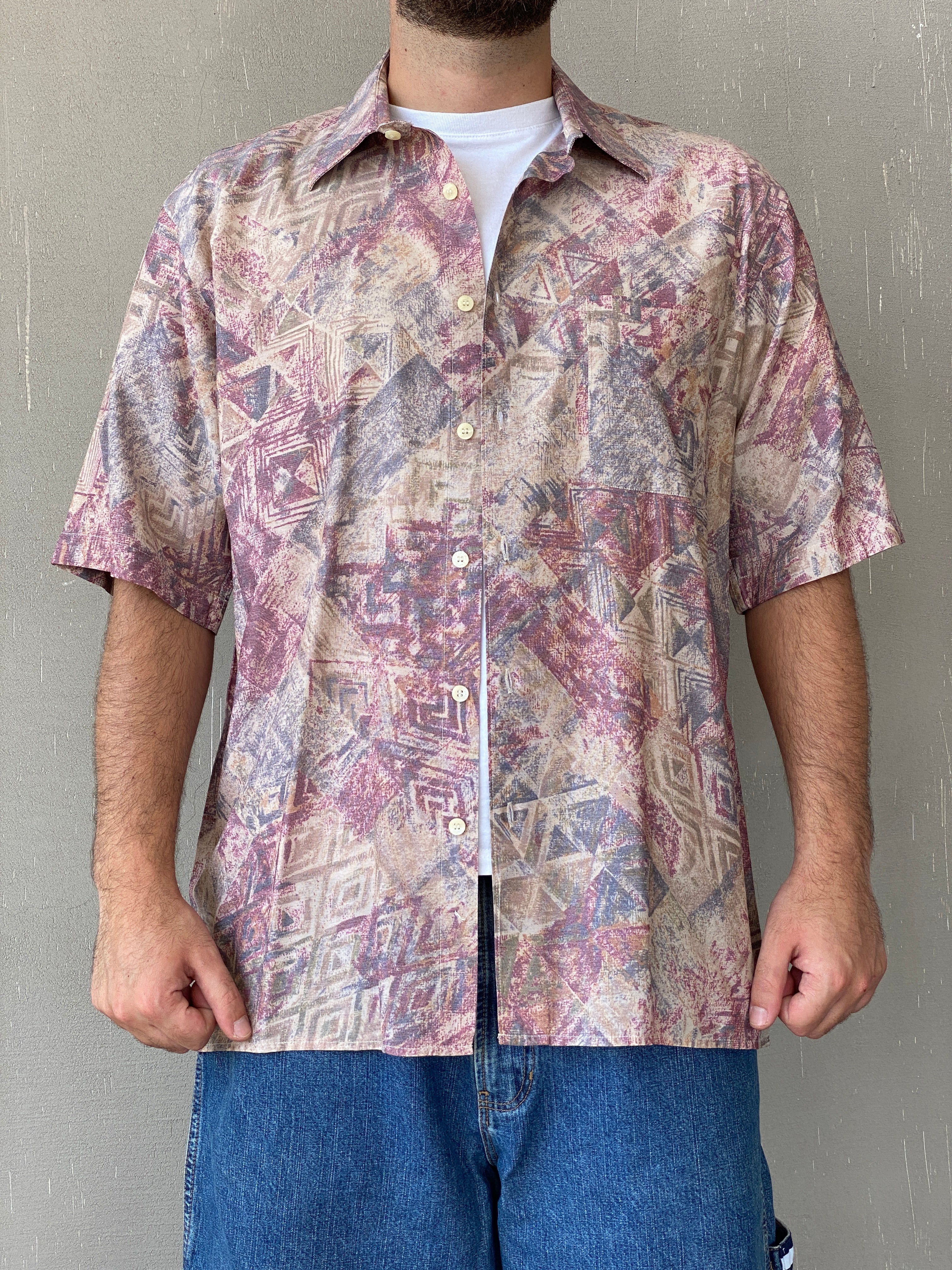 Vintage Green Woods Printed Half-Sleeve Shirt - L