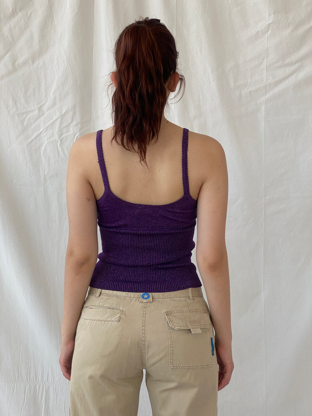 Vintage Y2K Orsay Shimmery Purple Soft Knit Ribbed Cami Top - M