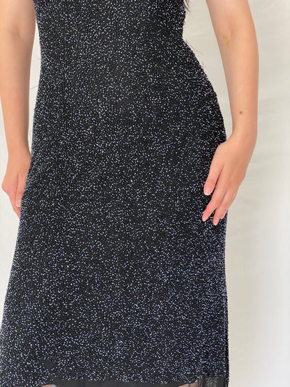 Vintage PAPÉLL BOUTIQUE Black Silk Beaded Halter Evening Dress – S