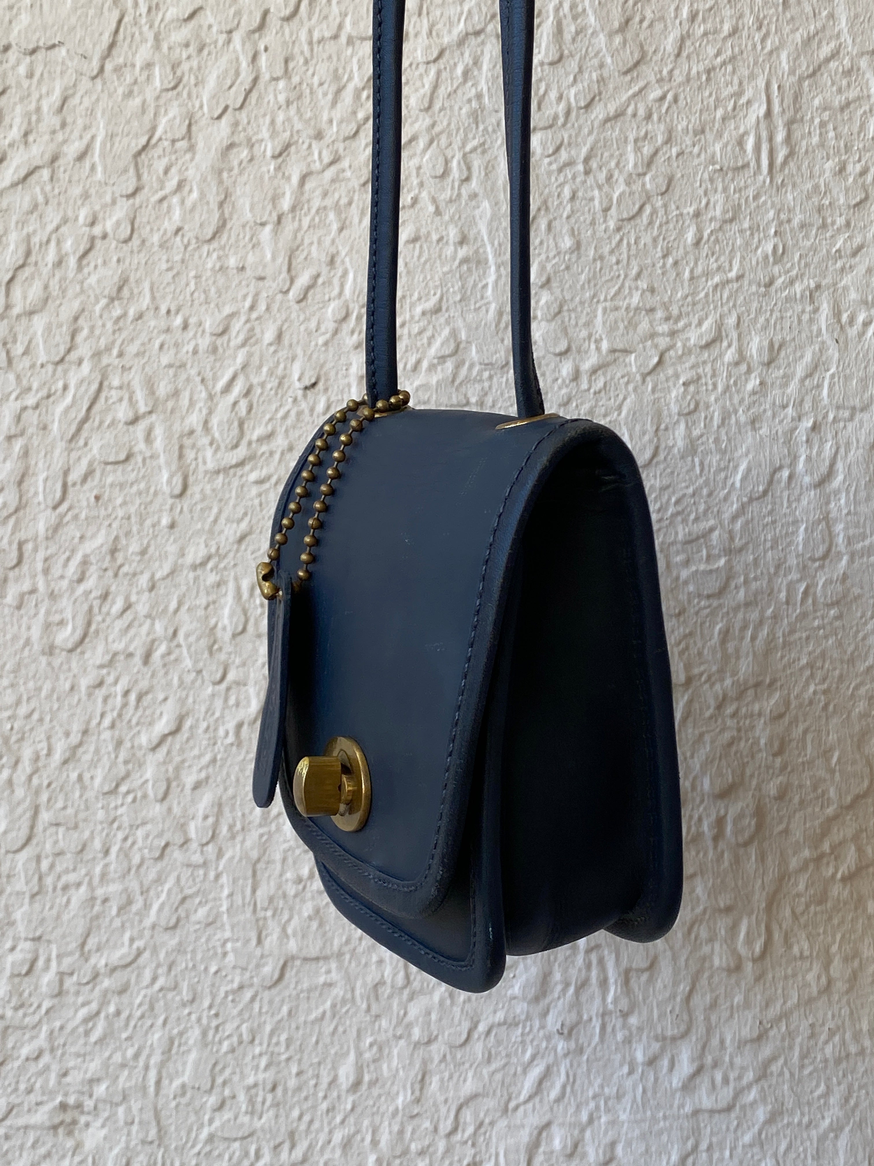 Vintage 80s WAKO Leather Work Dark Navy Mini Crossbody Bag with Extra Long Straps