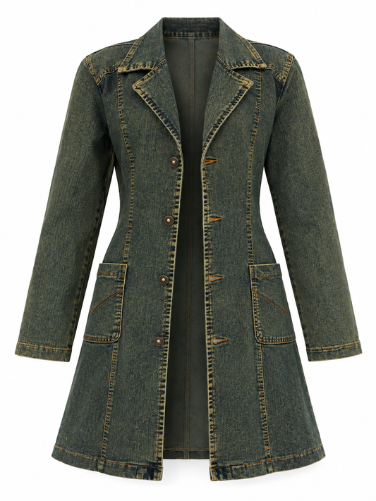 Vintage Y2K C&Y Classic Jeans Olive Blue Cotton Denim Longline Blazer Coat - XL
