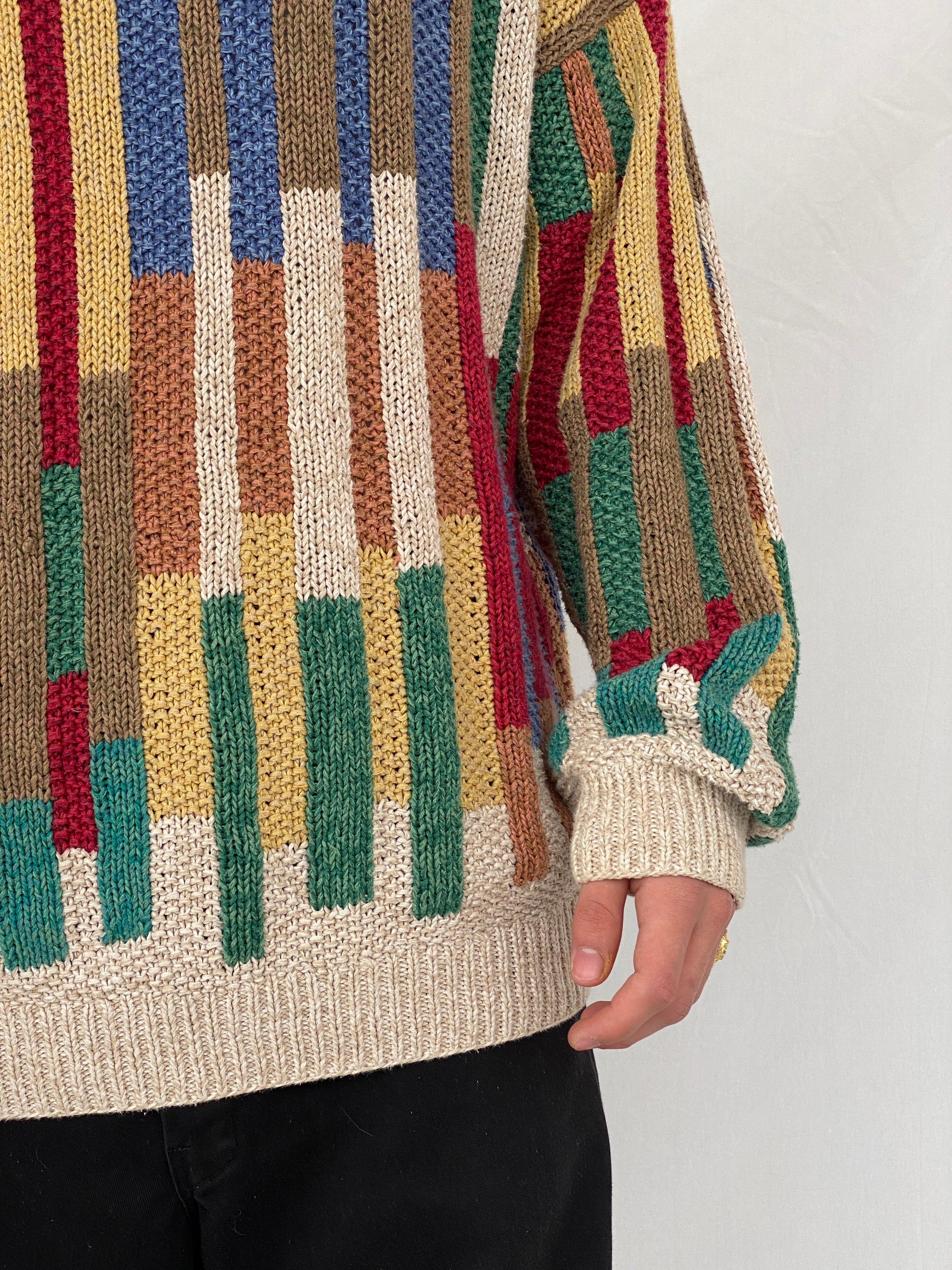 Vintage 90s Norm Thompson Men’s Crew Neck Color Block Striped Knit Sweater - XL