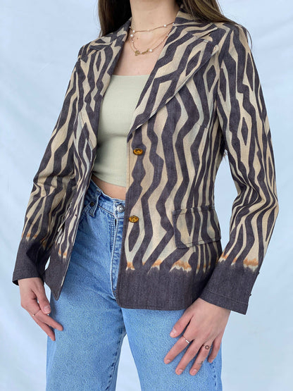 Vintage Laurèl Jeans Zebra Print Denim Blazer - Balagan Vintage Blazer 90s, blazer, consignment, Mira, NEW IN, plaid blazer, winter