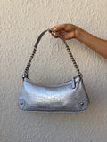 Nine West Silver Croc Embossed Shoulder Bag – Y2K Chain Strap Purse