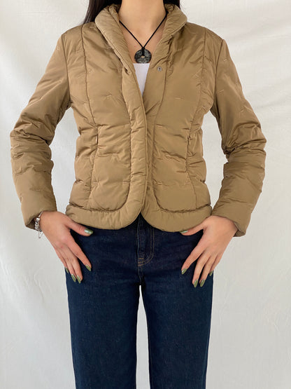 Max Mara Down Quilted Puffer Nylon Brown Snap Button Coat Jacket - S