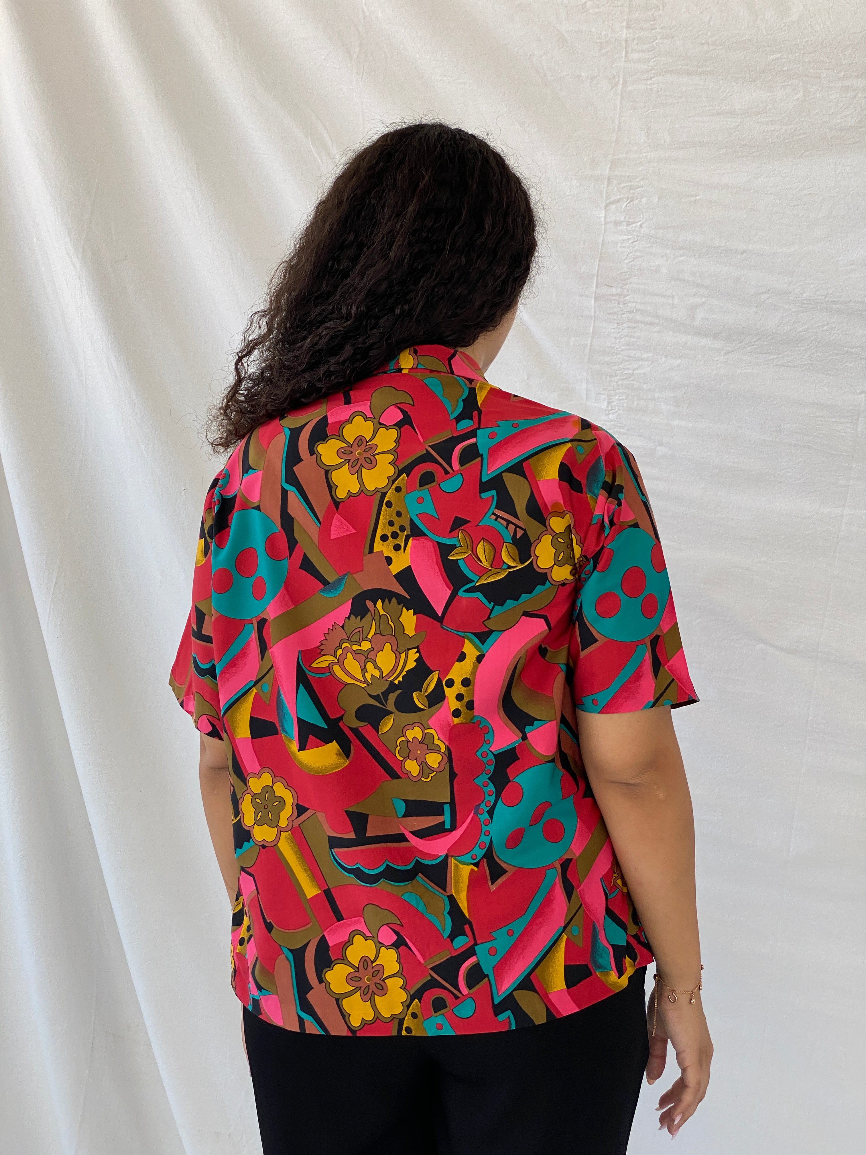 Vintage Handmade Floral Multi-Colored Half-Sleeve Shirt - XL