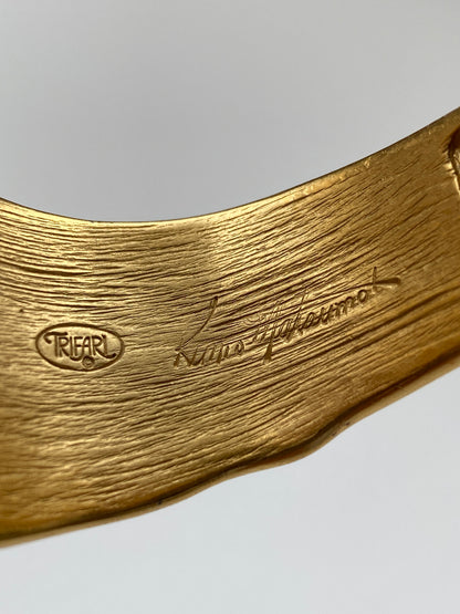 Rare Collectable Vintage Trifari Kunio Matsumoto Gold-Tone Sculptural Hinged Cuff Bracelet