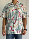 Vintage Batik Bay Reverse Print Cotton Hawaiian Shirt With Tropical Floral Design - XL