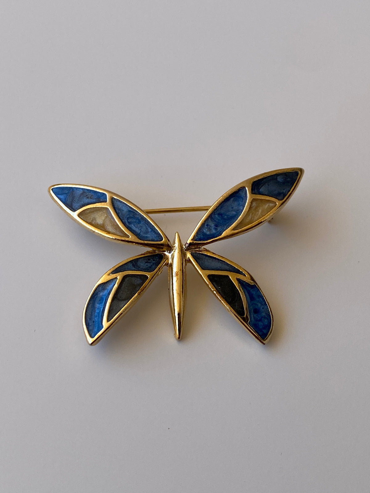 Vintage Blue Enamel Butterfly Brooch Gold Tone Statement Pin Vintage Blue Enamel Butterfly Brooch Gold Tone Statement Pin