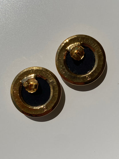 Vintage 1980s Two-Tone Silver Dome Gold Floral Rhinestone Centre Clip-On Earrings