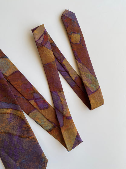 Vintage 1980s–90s Abstract Print Tie Purple & Ochre Wide Necktie