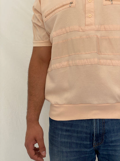 Vintage Dino di Milano Peach Knit Polo Pullover Zip Pocket Shirt – 2XL