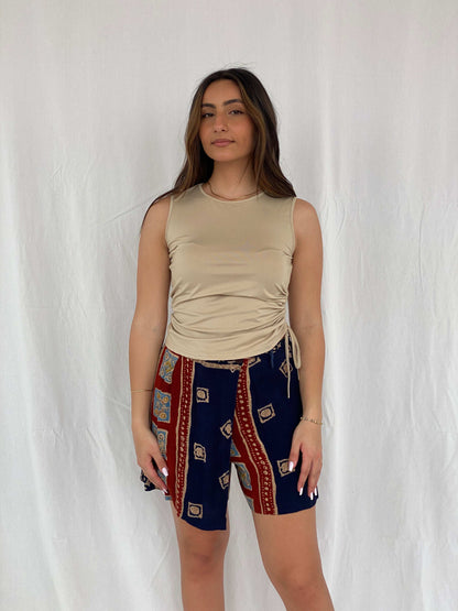 Vintage 90s Bem’s Paris Boho Print Navy Skorts - Size L - Balagan Vintage Shorts 00s, NEW IN, printed shorts, Rama, shorts, vintage shorts