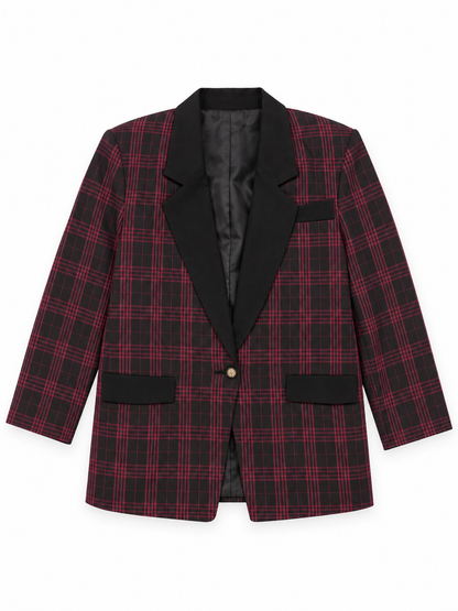 Vintage 90s Partner Fashion Burgundy & Black Plaid Oversized Blazer - L