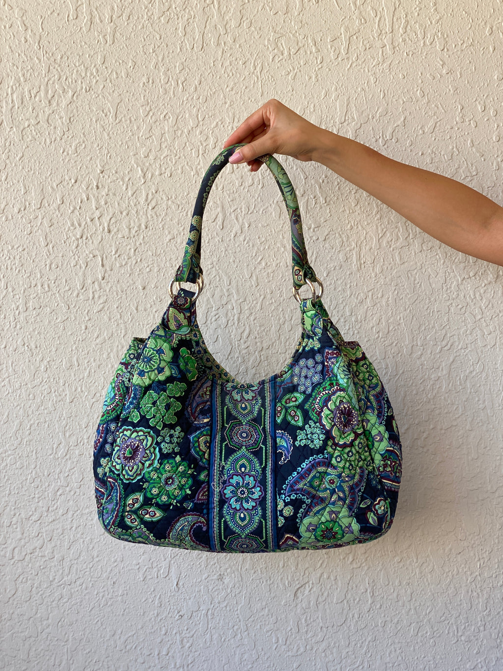 Vera Bradley Rhapsody Blue Green Paisley Print Tote Quilted Shoulder Bag