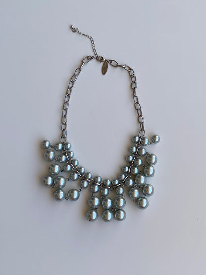 Vintage Y2K Jasper Conran Silver-Tone Grey Faux Pearl Cluster Bib Statement Necklace
